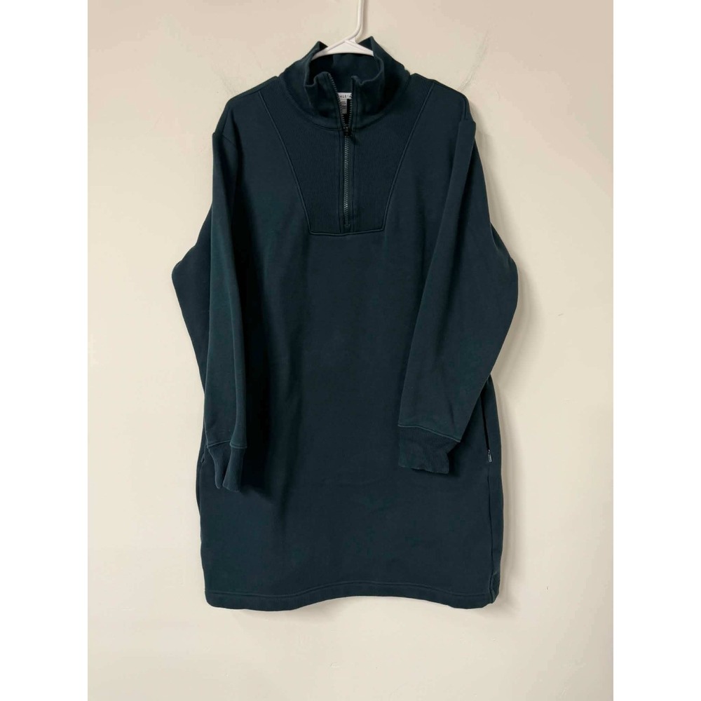 Athleta Womens 1X Cozy Karma Green Sweatshirt Dress Quarter Zip Fleece Pockets